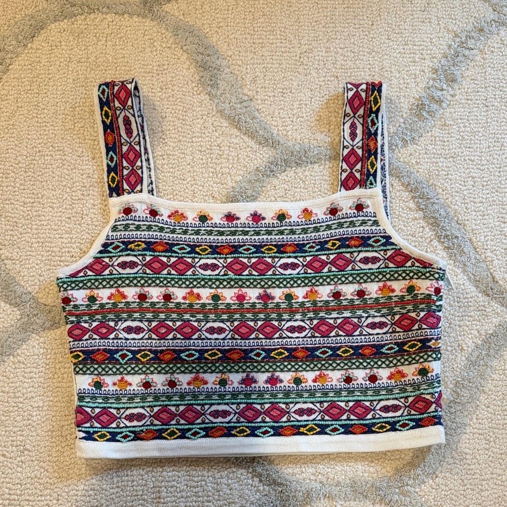 Zara Multicolor Patterned Crop Top